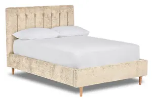 Eternal Contemporary Button-Backed Fabric Bed Base Only 5FT King- Pavia Ivory