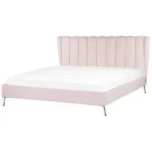 Velvet EU Super King Size Bed with USB Port Pink MIRIBEL