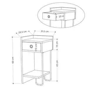 Jan Versatile Modern Bedside Table with Drawer and Open Shelf Dark Coffee / Left Orientation