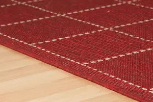 Modern Bordered Easy to Clean Chequered Flatweave Anti-Slip Red Rug for Dining Room-80cm X 150cm