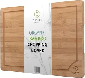 Oliver's Kitchen's Premium 100% Organic Large Bamboo Chopping Board - (45 X 30 X 2 Cm) - Reversible Wooden Cutting Board - Strong, Durable & Hard