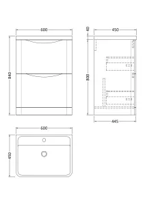 Floor Standing 2 Drawer Vanity Basin Unit with Polymarble Basin, 600mm - Satin White