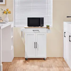 Yaheetech White Rolling Kitchen Cart with Drawer