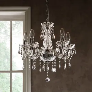 Kliving Tuscany 5 Light Ceiling Light Acrylic Droplets Chandelier Clear