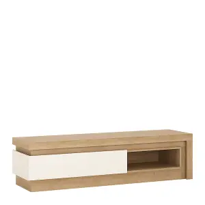 Lyon 1 drawer TV cabinet with open shelf in Riviera Oak/White High Gloss