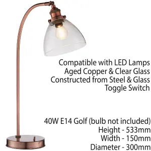 2 PACK Industrial Curved Table Lamp Tarnished Copper Glass Modern Bedside Light