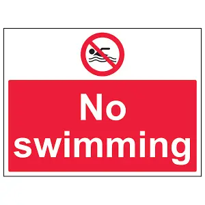 No Swimming - Prohibition Water Sign - Rigid Plastic - 400x300mm (x3)