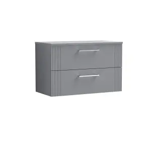 Retro 2 Drawer Wall Hung Vanity Unit with Colour Coordinating Laminate Worktop - 800mm - Satin Grey - Balterley