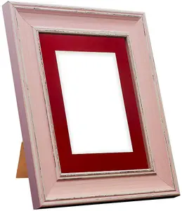 Scandi Distressed Pink Frame with Red Mount for Image Size A4