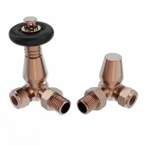 Rinse Bathrooms 15mm Traditional TRV Thermostatic Corner Radiator Valve with Lockshield Valve Brushed Copper