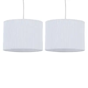 First Choice Lighting Set of 2 White Pleated 25cm Pendant Lightshades