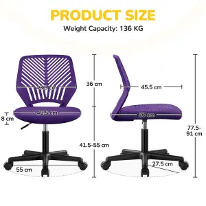 Yaheetech Adjustable Armless Office Desk Chair - Purple