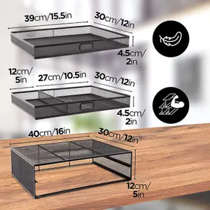 Duronic DM073 Monitor Stand Riser with Drawers , Laptop and Screen Platform for TV or PC Screen, 10kg Capacity 40x30cm - black