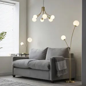 Floor Lamp Light Satin Brass & Opal Glass 2 x 3W LED G9 Complete Lamp