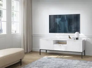 Nova TV Cabinet in White - Sturdy and Stylish Entertainment Centre with Drawer and Closed Compartments W1540mm x H560mm x D390mm