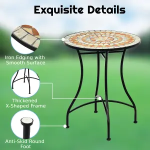 Costway Round Table with Iron Frame & Retro Mosaic Tabletop