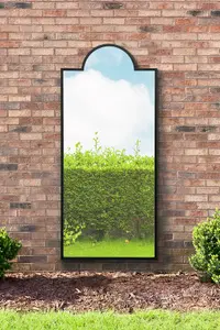 MirrorOutlet Genestra - Black Contemporary Wall & Leaner Garden Outdoor Mirror 67"x 29" 170x75cm