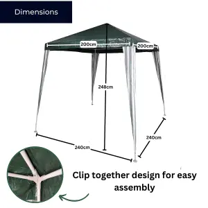 2.4m x 2.4m (8ft x 8ft) Outdoor Gazebo Party Tent Easy Construction in Green & White