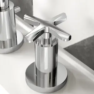 Connect 3 Tap Hole Deck Mount Basin Mixer Tap with Crosshead Handles and Pop Up Waste - Chrome - Balterley