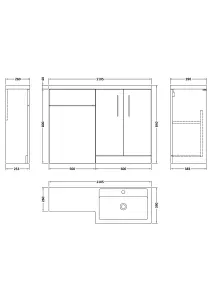 Furniture Combination Vanity Basin and WC Unit Right Hand - 1100mm x 390mm - Charcoal Black