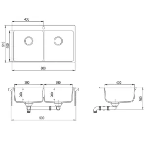 Overmount Kitchen Sink Double Basin Granite Black