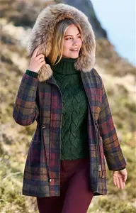 House Of Bruar Ladies Tweed Fox Fur Hood Coat