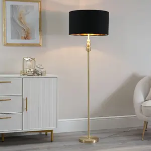 ValueLights Marissa Gold Stacked Ball Floor Lamp with Black/Gold Shade - LED Bulb Included