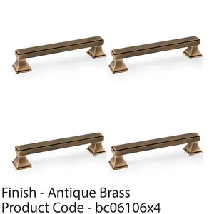 4 PACK - Chunky Square Pull Handle - Antique Brass 128mm Centres SOLID BRASS Drawer Door