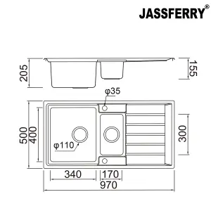 JASSFERRY Premium Kitchen Sink Square Style Stainless Steel 1.5 Bowl Inset Reversible Drainer