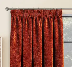 Home Curtains Camden Luxury Crushed Chenille Lined Blackout 65w x 72d" (165x183cm) Terracotta Pencil Pleat Curtains (PAIR)