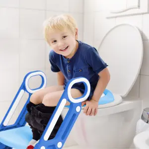 KEPLIN Potty Toilet Seat Adjustable Baby Toddler Kid Toilet Trainer with Step Stool Ladder for Boy and Girl (Blue)