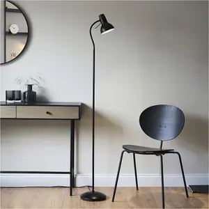 1600mm Floor Lamp - Matt Black Adjustable Head Task - Standing LED Light Base & Shade