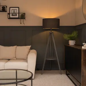 ValueLights Morrigan Modern Grey Wood Tripod Design Floor Lamp Base with Storage Shelf