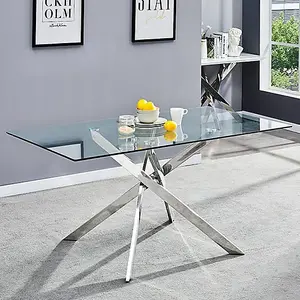 Daytona Rectangular Glass Dining Table With 4 Opal Teal Chairs