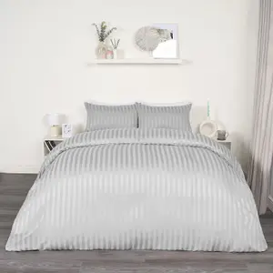 Satin Stripe Duvet Cover Set Hotel Quality Bedding Pillowcase Quilt Single Double