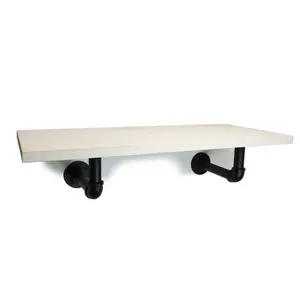 Solid Pine Rustical Shelf White Black Industrial Pipe Bracket 25x120cm