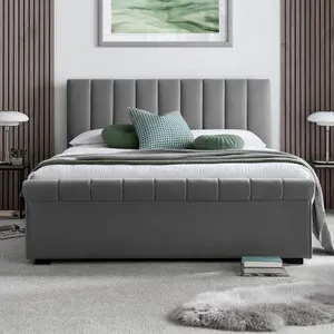 Ascot Grey Upholstered Sleigh Ottoman - Double Bed Frame Only