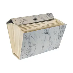 Marble-Effect 19 Pocket Expanding Box File with Silver Handle & Toggle Closure - A4 Document Paper Holder Filling Organiser Folder