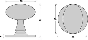 Mortice Knob Set Oval Unsprung 63mm - Linx