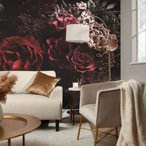 Dark Floral Bouquet Mural In Pink And Red (350cm x 240cm)