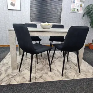 Dining Table Set Of 4 Kitchen Dining Table and 4 Black Tufted Velvet Chairs