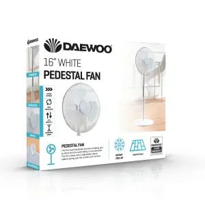 Daewoo 16 Inch White Pedestal Fan Oscillating Adjustable Tilting 3 Speed Fan