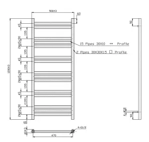 Right Radiators 1200x500 mm Square Ladder Heated Towel Rail Warmer Radiator Rad White