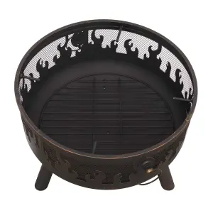 Dellonda Deluxe Firepit with Cooking Grill, Safety Screen & Poker