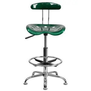 Vibrant Chrome Drafting Stool with Tractor Seat Green