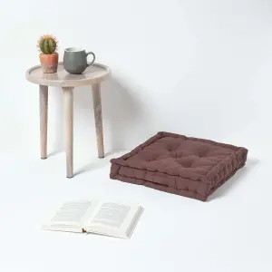 Homescapes Cotton Chocolate Brown Floor Cushion, 40 x 40 cm