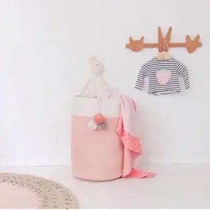 Pink Folding Cotton Laundry Hamper Basket  Clothes Storage Bin Kid Toys Storage Box