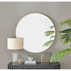 Alcantera Round Metal Frame Wall Mirror Simple and Elegant Modern Design Gold / 100cm H x 100cm W