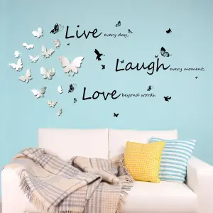 Live Laugh Love with Butterflies Mirror Mirror Stickers Nursery Home Decoration Gift Ideas 31 pieces