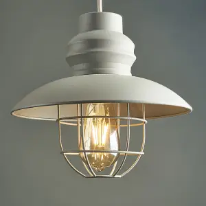 ValueLights Penglai Cement Ceiling Pendant Shade and E27 Pear LED 4W Warm White 2700K Bulb